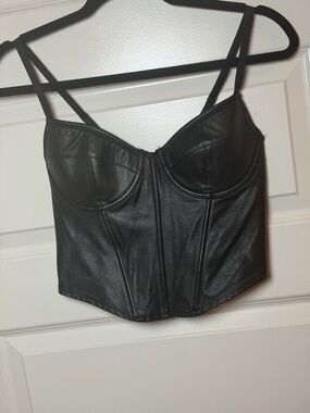 Black Faux Leather Bustier Corset